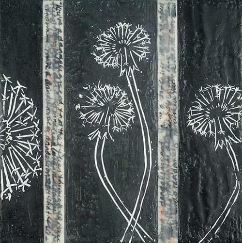Dandelion II, encaustic on panel, by Beverly Ryan