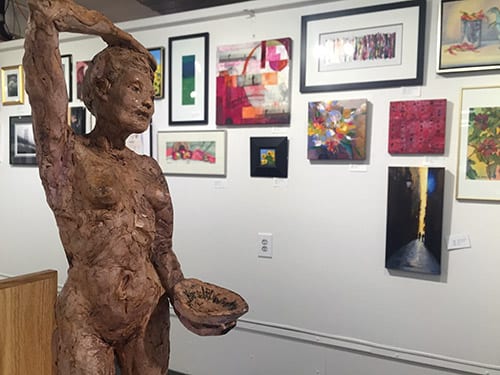 Foreground: sculpture by Paula Stern