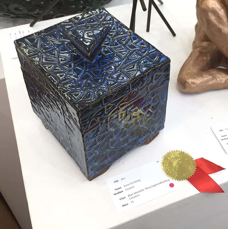 Box by Irene Gomberg won the Dennis Davis Award for ceramics.