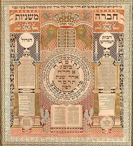 Memorial Tablet and Omer Calendar, Ink, paint, pencil, and watercolor on cut-out paper, by Baruch Zvi Ring, 1904