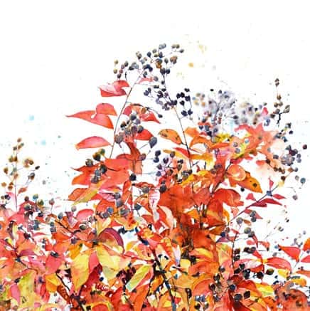 Champagne Autumn, watercolor by Leigh Culver, winner of the Shayna Heisman Simkin Award for Best in Show. Click to view a larger image.