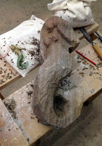 Lisa was carving a mermaid out of a nice chunk of walnut.