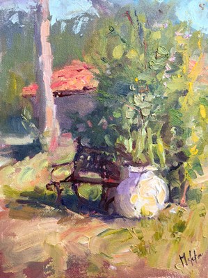 A Bench to Dream in the Yard, Oil, Lynn Mehta