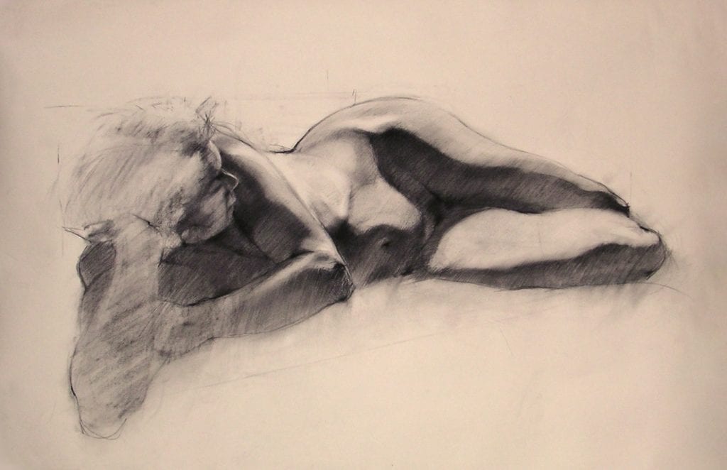 Reclining Figure by Susan O'Neill. Charcoal on paper, 24" x 38". This was one of the drawings submitted to the solo exhibit jurors.