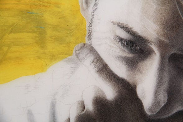 Pensive (detail), colored pencil and acrylic, by Suzanne Vigil.