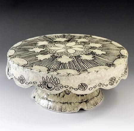 Cake stand, white earthenware, by Elizabeth Ruskin.