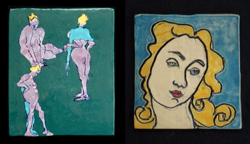 Two ceramic paintings by Avis Fleming