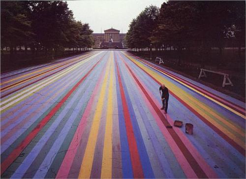Gene Davis, seen painting a Philadelphia street for Franklin's Footpath in 1972.