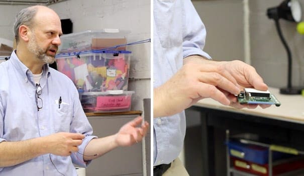 Instructor John Kauffman demonstrates microcontrollers at Artfête 2013.