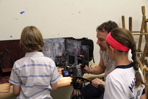 Clay Animation Movie Camp starts with character creation, then scripting and shooting the movie. Voicing the characters is the last step.