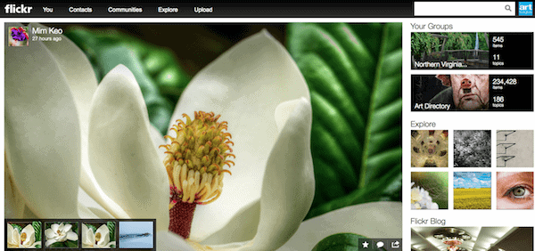 A view of the new Flickr home page.