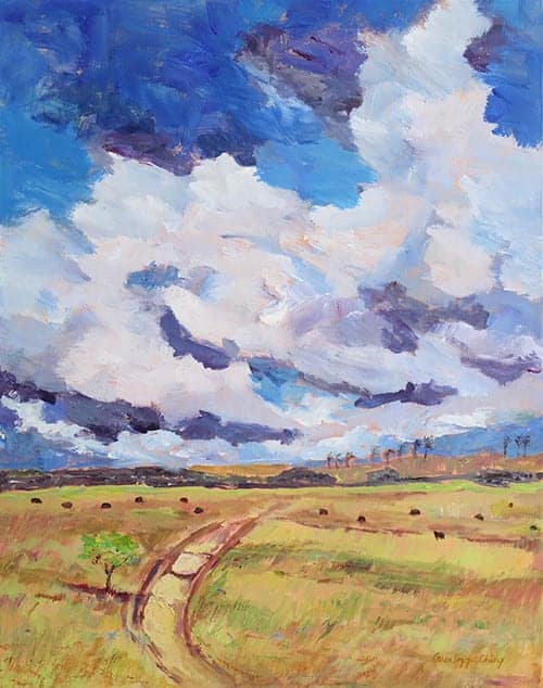 Pathway to Heiau, acrylic on canvas, by Karen Kozojet Ching. (click for larger image)