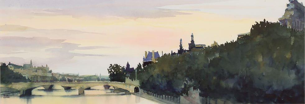 Evening in Paris, watercolor by Art League instructor Peter Ulrich.