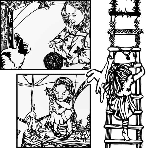 Details from (clockwise from right)  One I, Magic Wand, and Hanabi by Shiho K. Rice.