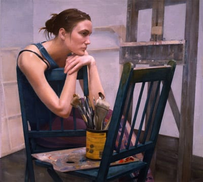 The Art Student, oil on panel, by Sharon Sprung.