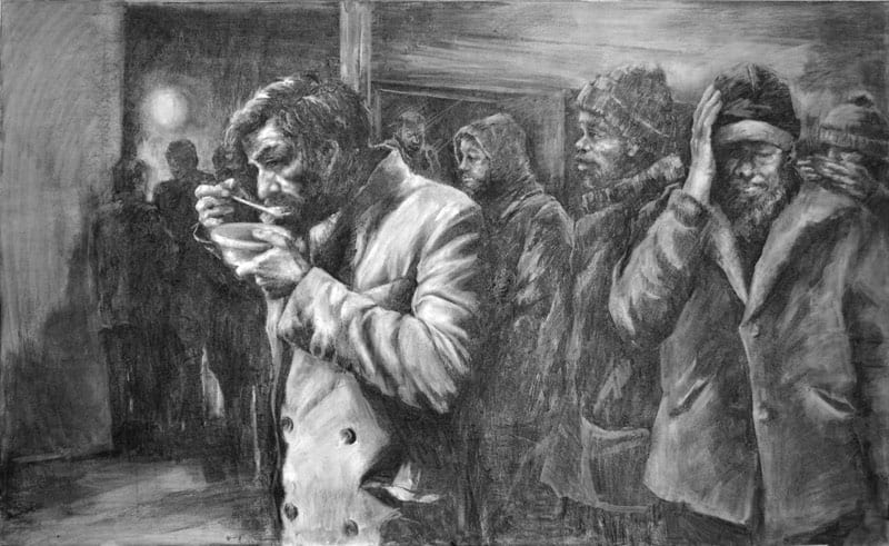 Two portraits in charcoal by Thien-Kim Pham featured in "The Street Sense Project."