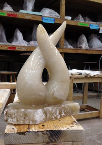 Stephanie's abstract sculpture is alabaster, but a very different color from my own stone. Here you can see she sanded and polished it to a high sheen.