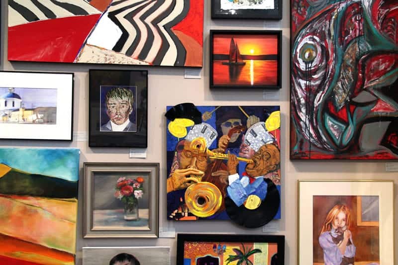 2-D work by students at The Art League.