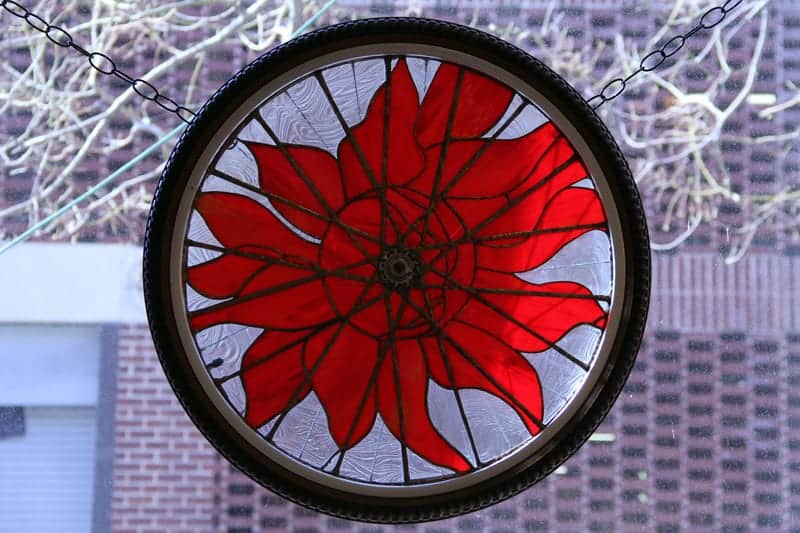 From Jimmy Powers's Stained Glass students: Wheel of Fire, top, by Ann Abercrombie, and Fabric of Life by Nicole Mahoney.